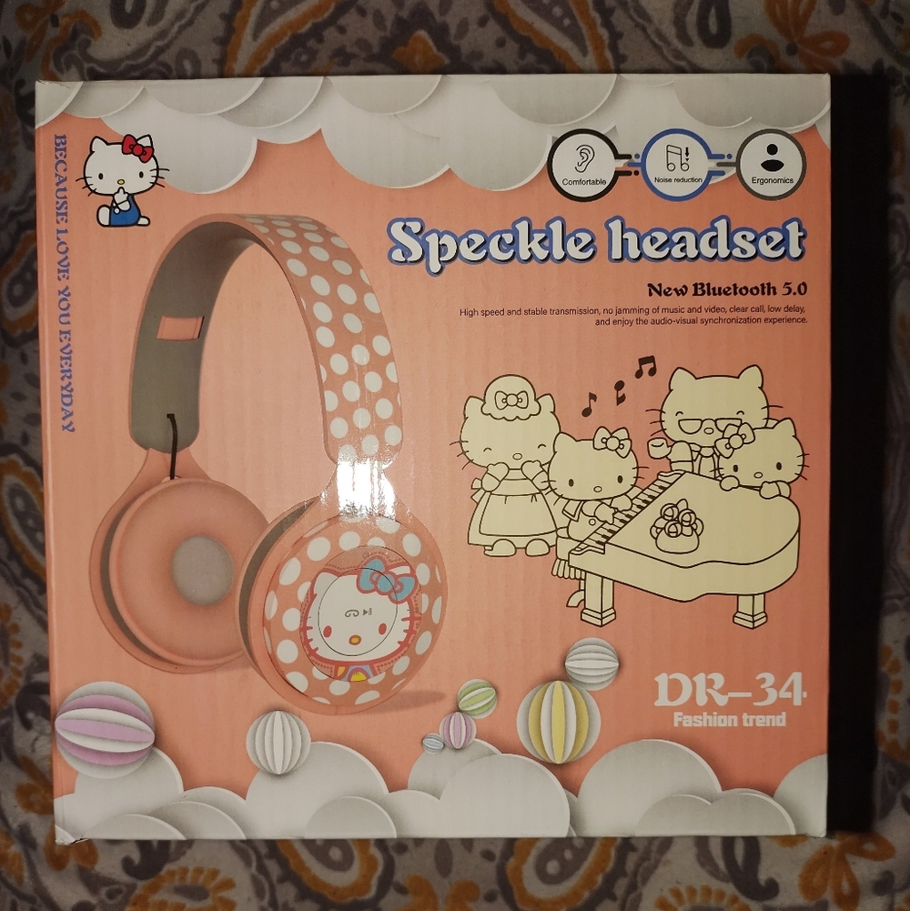Hello Kitty Pink and White Speckle Headset